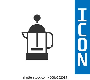 Grey French press icon isolated on white background.  Vector