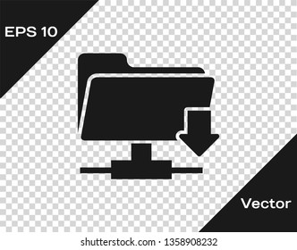Grey FTP folder download icon on transparent background. Concept of software update, transfer protocol, router, teamwork tool management, copy process. Vector Illustration