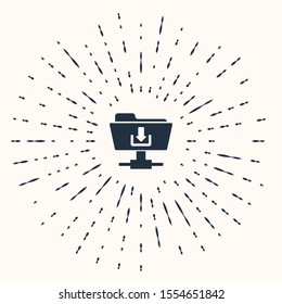 Grey FTP folder download icon isolated on beige background. Software update, transfer protocol, router, teamwork tool management, copy process. Abstract circle random dots. Vector Illustration