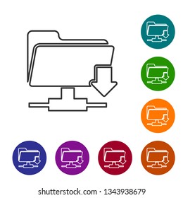 Grey FTP folder download line icon isolated on white background. Concept of software update, transfer protocol, router, teamwork tool management, copy process. Vector Illustration