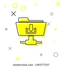 Grey FTP folder download line icon isolated on white background. Concept of software update, transfer protocol, router, teamwork tool management, copy process. Vector Illustration