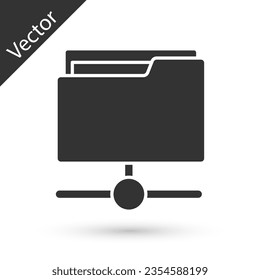 Grey FTP folder icon isolated on white background. Software update, transfer protocol, router, teamwork tool management, copy process, info.  Vector