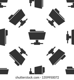 Grey FTP folder icon seamless pattern on white background. Concept of software update, ftp transfer protocol, router, teamwork tool management, copy process, info. Vector Illustration