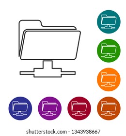 Grey FTP folder line icon isolated on white background. Concept of software update, ftp transfer protocol, router, teamwork tool management, copy process, info. Vector Illustration
