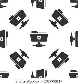Grey FTP settings folder icon seamless pattern on white background. Concept of software update, transfer protocol, router, teamwork tool management, copy process. Vector Illustration