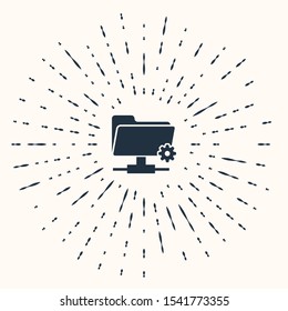 Grey FTP settings folder icon isolated on beige background. Software update, transfer protocol, router, teamwork tool management, copy process. Abstract circle random dots. Vector Illustration