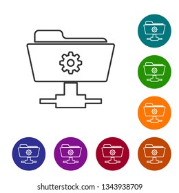 Grey FTP settings folder line icon isolated on white background. Concept of software update, transfer protocol, router, teamwork tool management, copy process. Vector Illustration