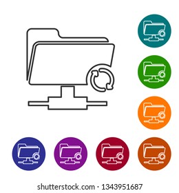Grey FTP sync refresh line icon isolated on white background. Concept of software update, transfer protocol, router, teamwork tool management, copy process. Vector Illustration