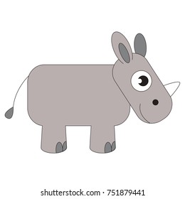 The Grey Funny Rhino, the colorful outlined cartoon illustration with thin line black stroke.