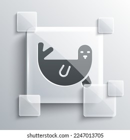 Grey Fur seal animal icon isolated on grey background. Square glass panels. Vector