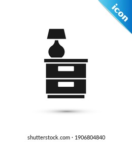 Grey Furniture nightstand with lamp icon isolated on white background.  Vector