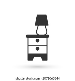 Grey Furniture nightstand with lamp icon isolated on white background.  Vector