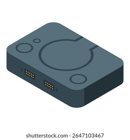 Grey game console device showing input output ports for connecting controllers and memory cards