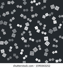 Grey Game dice icon isolated seamless pattern on black background. Casino gambling.  Vector Illustration