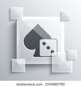 Grey Game dice icon isolated on grey background. Casino gambling. Square glass panels. Vector