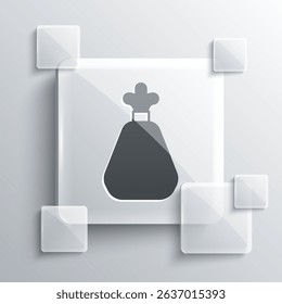 Grey Garbage bag icon isolated on grey background. Square glass panels. Vector