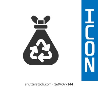 Grey Garbage bag with recycle symbol icon isolated on white background. Trash can icon. Recycle basket sign.  Vector Illustration