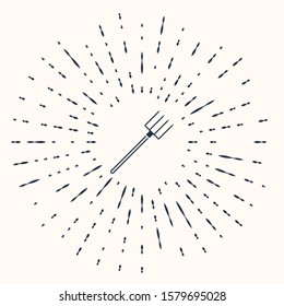 Grey Garden pitchfork icon isolated on beige background. Garden fork sign. Tool for horticulture, agriculture, farming. Abstract circle random dots. Vector Illustration