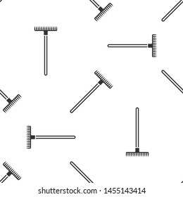 Grey Garden rake icon isolated seamless pattern on white background. Tool for horticulture, agriculture, farming. Ground cultivator. Housekeeping equipment.  Vector Illustration