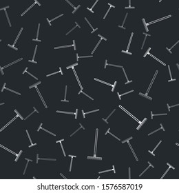 Grey Garden rake icon isolated seamless pattern on black background. Tool for horticulture, agriculture, farming. Ground cultivator. Housekeeping equipment.  Vector Illustration