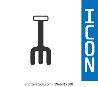 Grey Garden rake icon isolated on white background. Tool for horticulture, agriculture, farming. Ground cultivator. Housekeeping equipment.  Vector