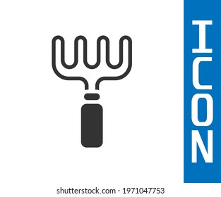 Grey Garden rake icon isolated on white background. Tool for horticulture, agriculture, farming. Ground cultivator. Housekeeping equipment.  Vector