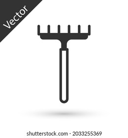 Grey Garden rake icon isolated on white background. Tool for horticulture, agriculture, farming. Ground cultivator. Housekeeping equipment.  Vector