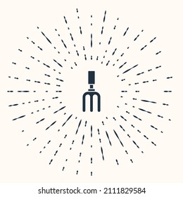 Grey Garden rake icon isolated on beige background. Tool for horticulture, agriculture, farming. Ground cultivator. Abstract circle random dots. Vector