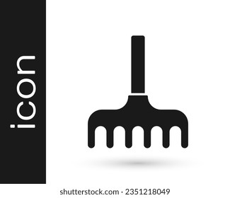 Grey Garden rake icon isolated on white background. Tool for horticulture, agriculture, farming. Ground cultivator.  Vector Illustration