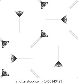 Grey Garden rake for leaves icon isolated seamless pattern on white background. Tool for horticulture, agriculture, farming. Ground cultivator.  Vector Illustration