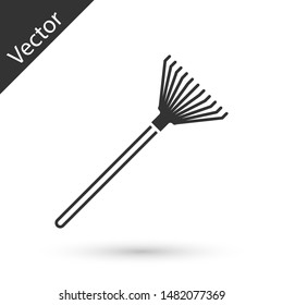 Grey Garden rake for leaves icon isolated on white background. Tool for horticulture, agriculture, farming. Ground cultivator.  Vector Illustration