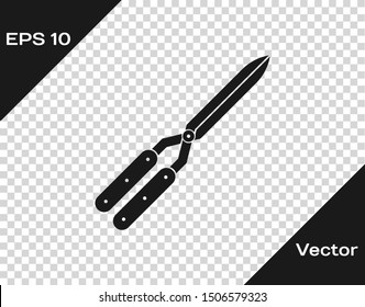 Grey Gardening handmade scissors for trimming icon isolated on transparent background. Pruning shears with wooden handles.  Vector Illustration