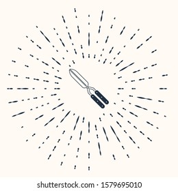 Grey Gardening handmade scissors for trimming icon isolated on beige background. Pruning shears with wooden handles. Abstract circle random dots. Vector Illustration