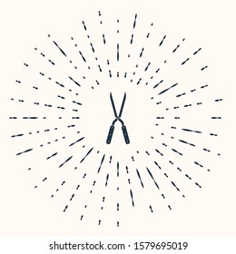 Grey Gardening handmade scissors for trimming icon isolated on beige background. Pruning shears with wooden handles. Abstract circle random dots. Vector Illustration