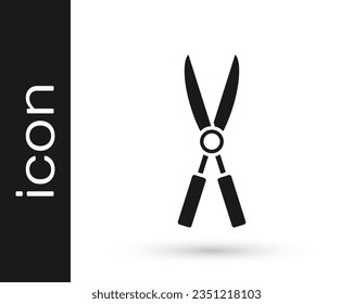 Grey Gardening handmade scissors for trimming icon isolated on white background. Pruning shears with wooden handles.  Vector Illustration