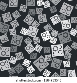 Grey Gas stove icon isolated seamless pattern on black background. Cooktop sign. Hob with four circle burners.  Vector Illustration