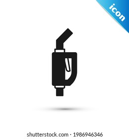 Grey Gasoline pump nozzle icon isolated on white background. Fuel pump petrol station. Refuel service sign. Gas station icon.  Vector