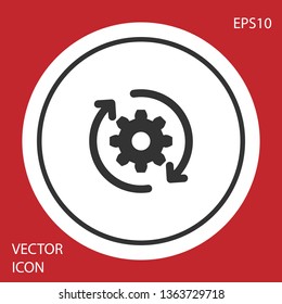 Grey Gear and arrows as workflow concept icon isolated on red background. Gear reload sign. Circle button. Vector Illustration - Powered by Shutterstock - Get 15% off with code: PIKWIZARD15
