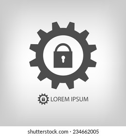 Grey gear wheel awith lock  as logo with copy space