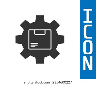 Grey Gear wheel with package box icon isolated on white background. Box, package, parcel sign. Delivery and packaging.  Vector Illustration