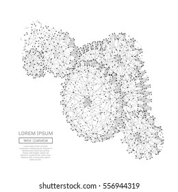 Grey gears with polygon line on abstract background. Polygonal space low poly with connecting dots and lines. Connection structure. Vector science background.