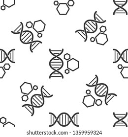 Grey Genetic engineering icon isolated seamless pattern on white background. DNA analysis, genetics testing, cloning, paternity testing. Vector Illustration