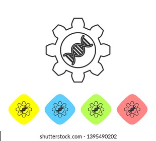 Grey Genetic engineering line icon isolated on white background. DNA analysis, genetics testing, cloning, paternity testing. Set icon in color rhombus buttons. Vector Illustration
