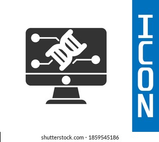 Grey Genetic engineering modification on monitor icon isolated on white background. DNA analysis, genetics testing, cloning.  Vector