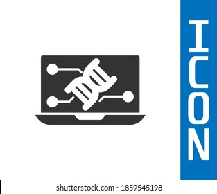 Grey Genetic engineering modification on laptop icon isolated on white background. DNA analysis, genetics testing, cloning.  Vector