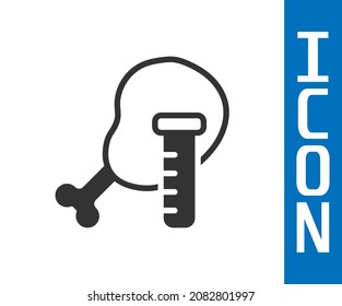 Grey Genetically modified chicken icon isolated on white background. Syringe being injected to chicken.  Vector