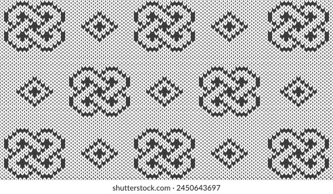Grey geomatric knitting pattern, Festive Sweater Design. Seamless Knitted Pattern