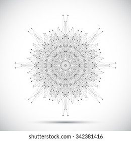 Grey geometric form with connected lines and dots. Vector illustration.