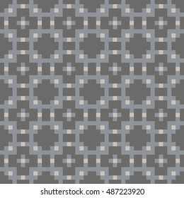 Grey geometric seamless stitching pattern on a dark grey background. Pixel art. Vector illustration