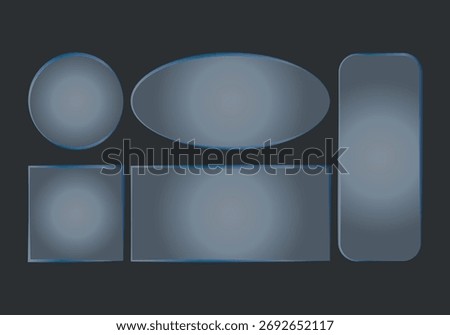 Grey geometric shapes made of semi-transparent glass on a black background